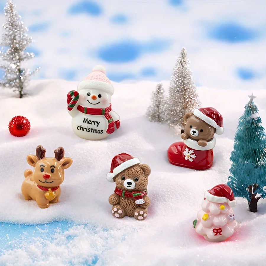 5pcs Christmas Resin Decor Set Snowy Bear Deer Snowman Indoor Display Holiday Centerpiece Multi Functional Christmas Home Decor