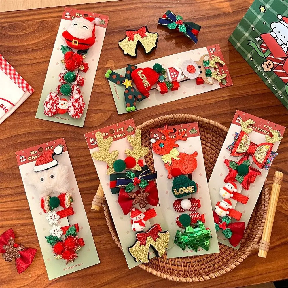 Merry Christmas Decor Christmas Hairpin Set Sequin Deer Horn Children Antler Hair Clip Christmas Tree Star Children Bow Hairpin