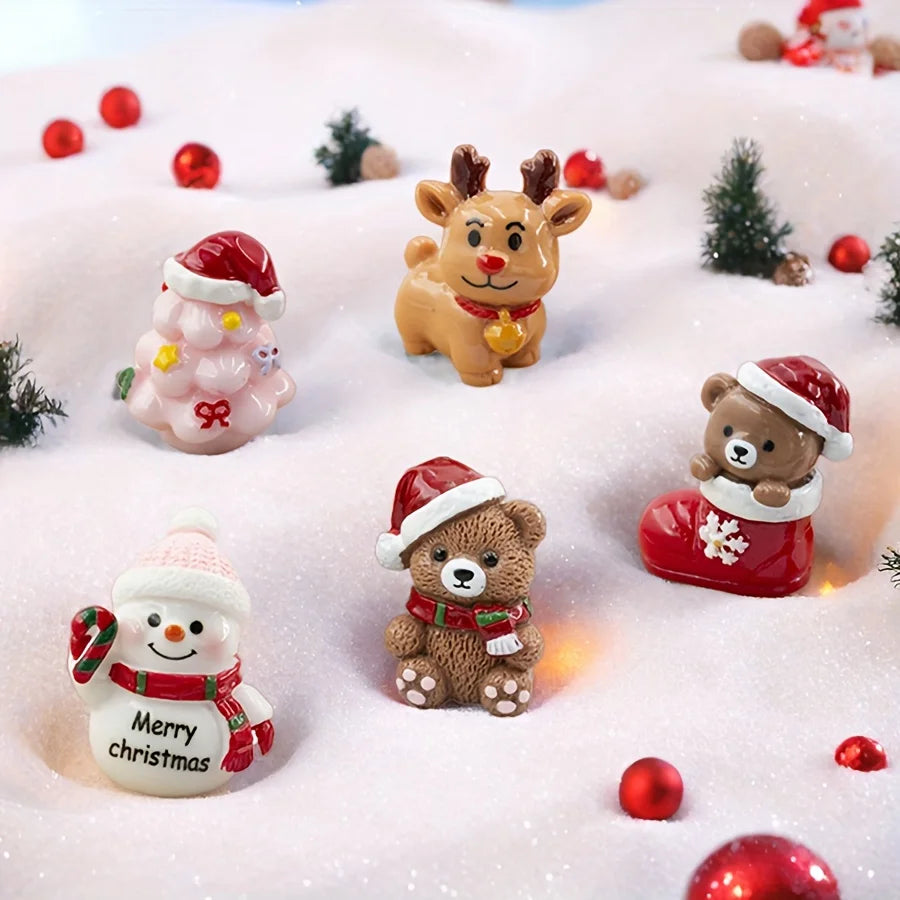 5pcs Christmas Resin Decor Set Snowy Bear Deer Snowman Indoor Display Holiday Centerpiece Multi Functional Christmas Home Decor