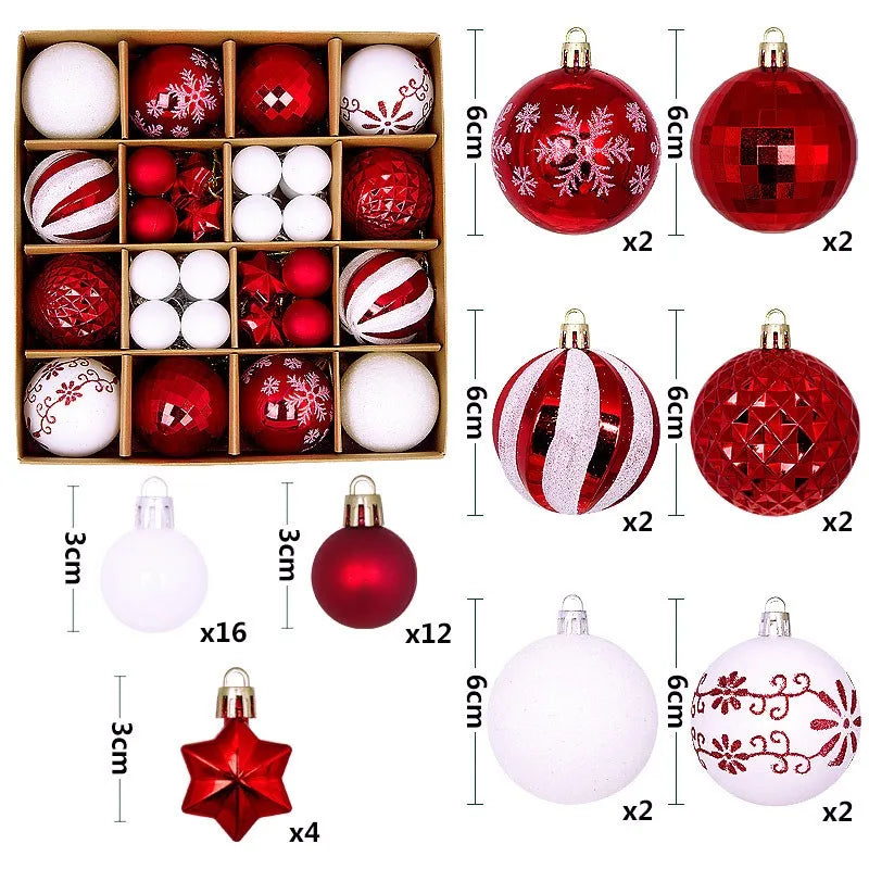 44Pcs 3/6CM Christmas Ball Merry Christmas Tree Topper Decoration for Home Decor Holiday New Year 2026 Navidad Gifts Supplies