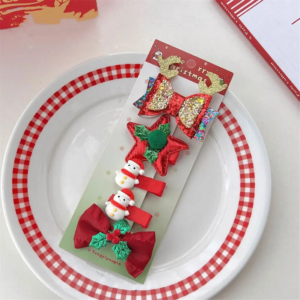 Merry Christmas Decor Christmas Hairpin Set Sequin Deer Horn Children Antler Hair Clip Christmas Tree Star Children Bow Hairpin