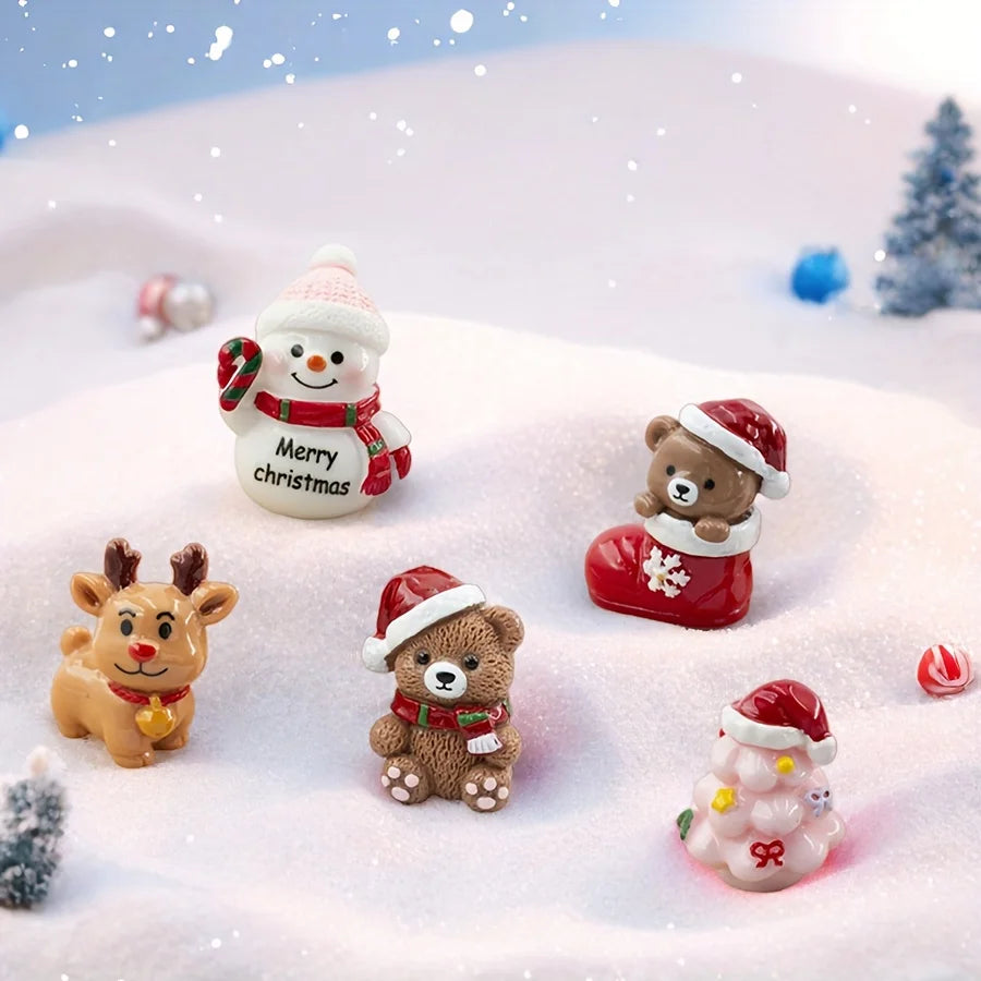 5pcs Christmas Resin Decor Set Snowy Bear Deer Snowman Indoor Display Holiday Centerpiece Multi Functional Christmas Home Decor