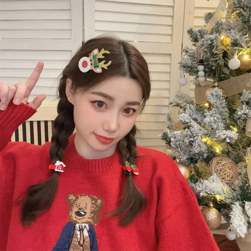Merry Christmas Decor Christmas Hairpin Set Sequin Deer Horn Children Antler Hair Clip Christmas Tree Star Children Bow Hairpin
