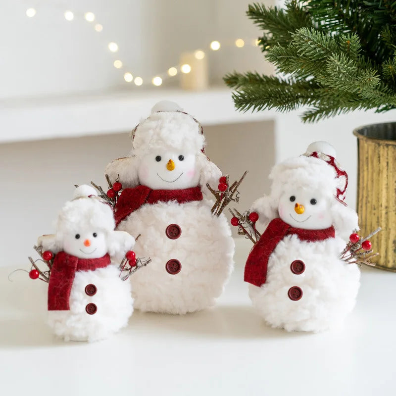 Cute Pink/Red Knitted Christmas Snowman Ornaments for Merry Christmas Figurines Gifts Happy New Year 2026 Decor Knitted Fabric