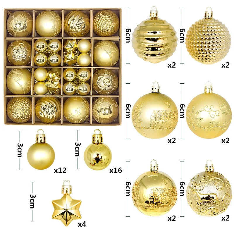 44Pcs 3/6CM Christmas Ball Merry Christmas Tree Topper Decoration for Home Decor Holiday New Year 2026 Navidad Gifts Supplies
