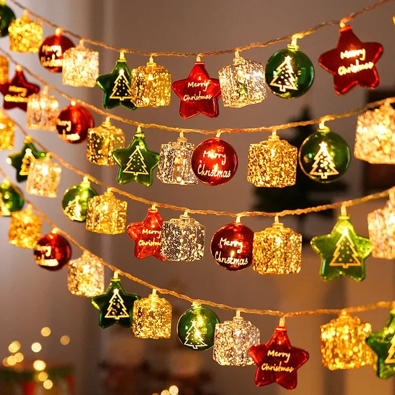 Christmas Light String Santa Cluas Candy Cane Snowman Lamp Xmas Tree Light Strings Hanging Ornaments Merry Christmas Decor 2025