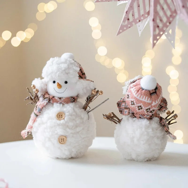 Cute Pink/Red Knitted Christmas Snowman Ornaments for Merry Christmas Figurines Gifts Happy New Year 2026 Decor Knitted Fabric