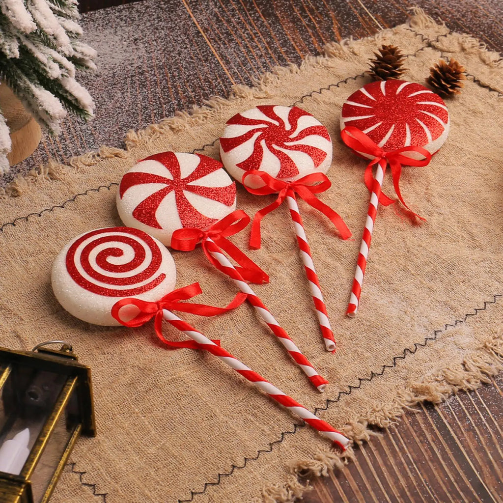Christmas Tree Lollipop Decorations 4 Pack Red White Foam Candy Canes for Xmas Tree Home Bedroom Holiday Party Festive Decor