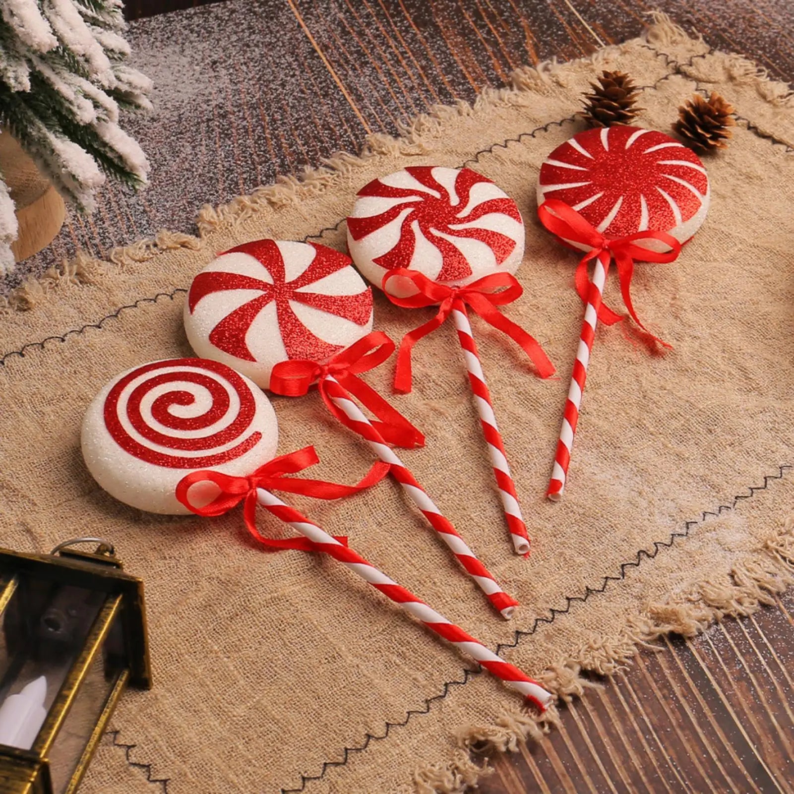 Christmas Tree Lollipop Decorations 4 Pack Red White Foam Candy Canes for Xmas Tree Home Bedroom Holiday Party Festive Decor
