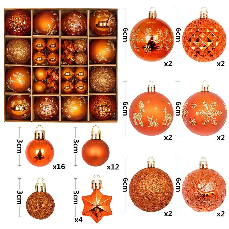 44Pcs 3/6CM Christmas Ball Merry Christmas Tree Topper Decoration for Home Decor Holiday New Year 2026 Navidad Gifts Supplies