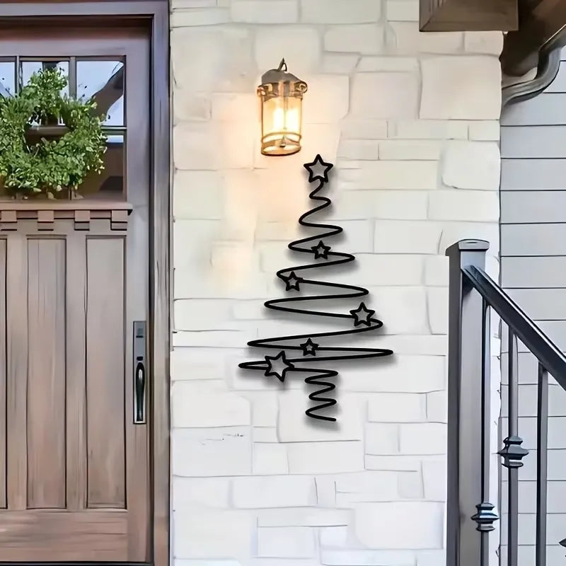 Modern Minimalist Metal Christmas Tree Wall Decor - Indoor/Outdoor Holiday Decoration for Christmas