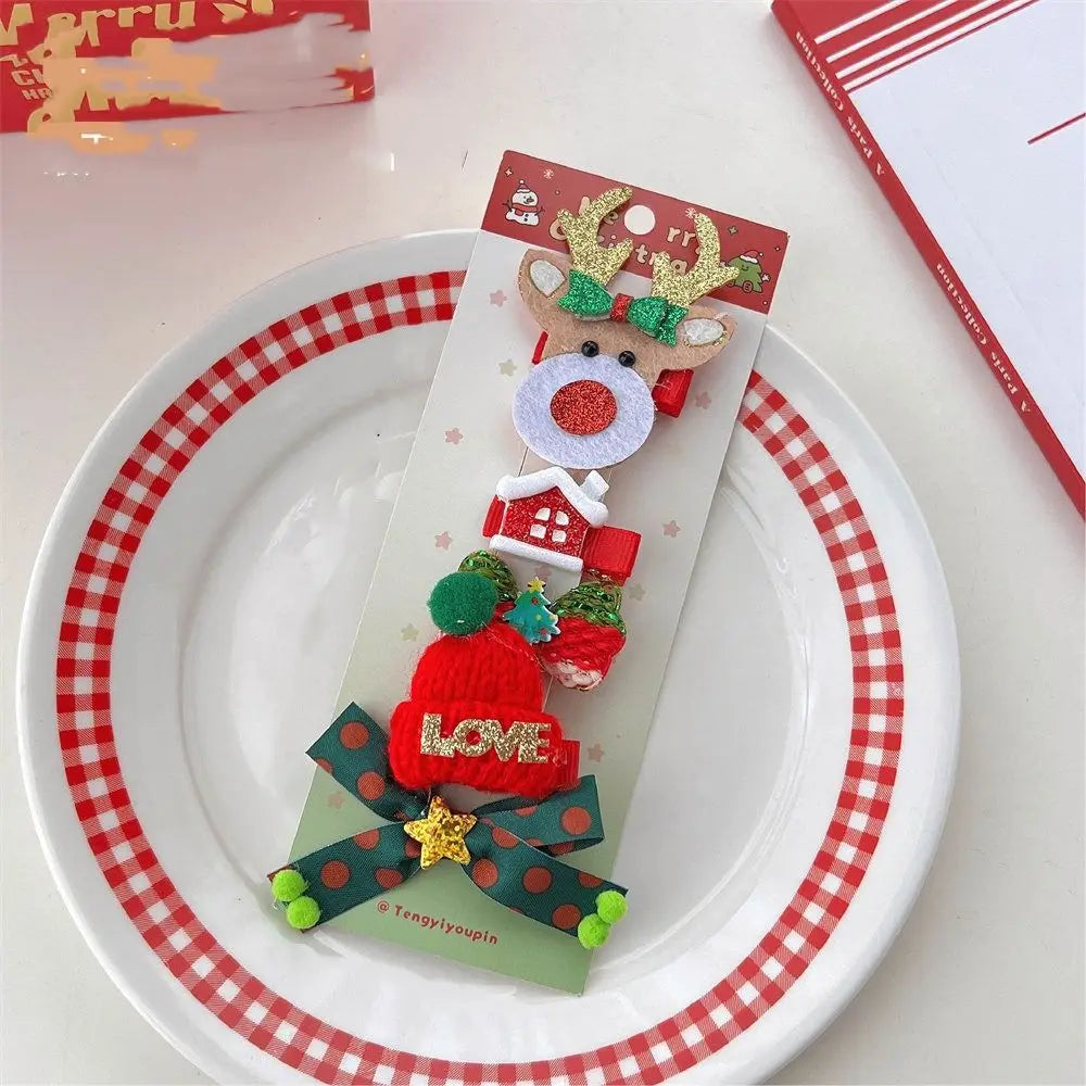 Merry Christmas Decor Christmas Hairpin Set Sequin Deer Horn Children Antler Hair Clip Christmas Tree Star Children Bow Hairpin