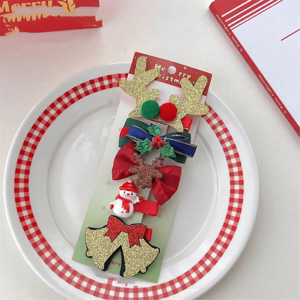 Merry Christmas Decor Christmas Hairpin Set Sequin Deer Horn Children Antler Hair Clip Christmas Tree Star Children Bow Hairpin