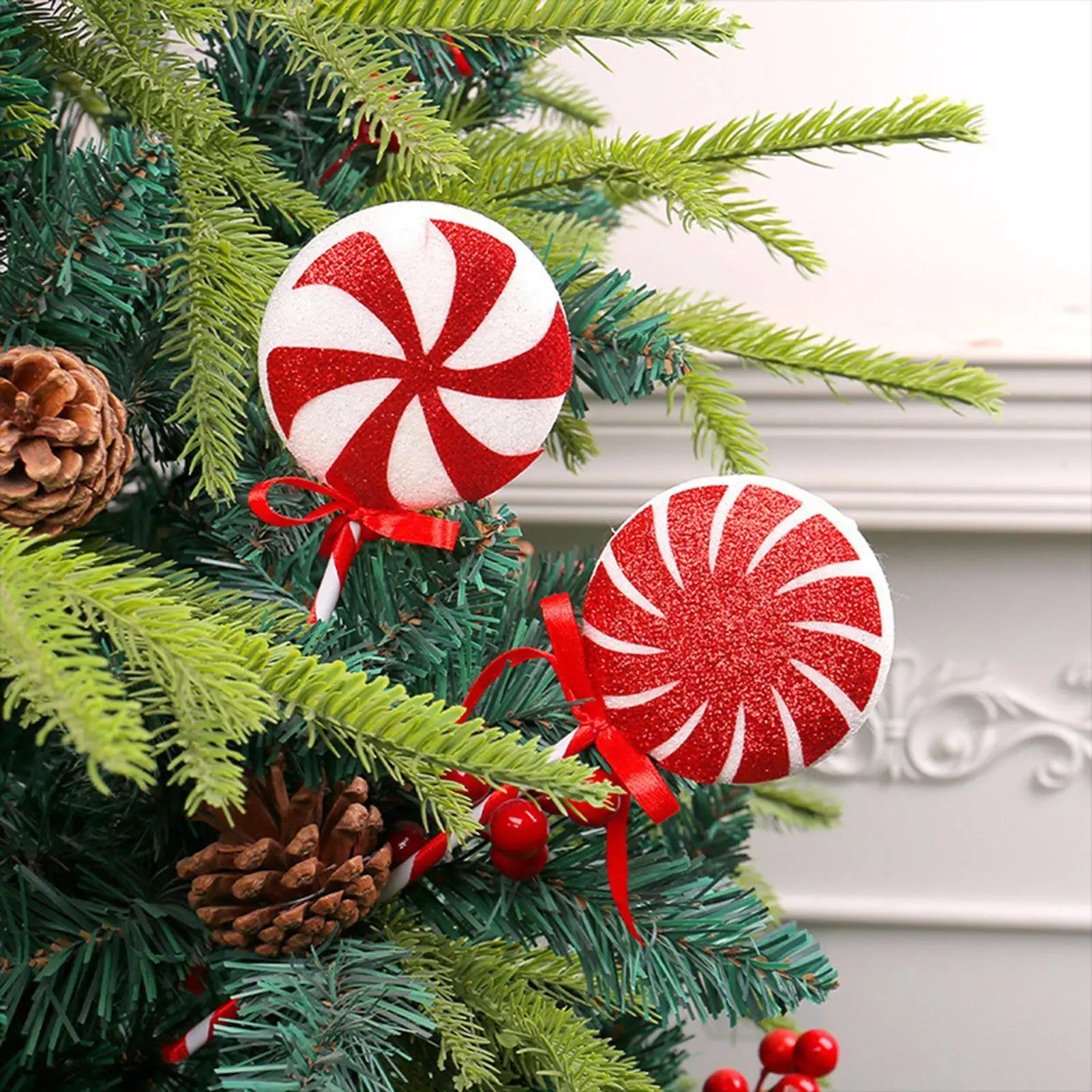 Christmas Tree Lollipop Decorations 4 Pack Red White Foam Candy Canes for Xmas Tree Home Bedroom Holiday Party Festive Decor