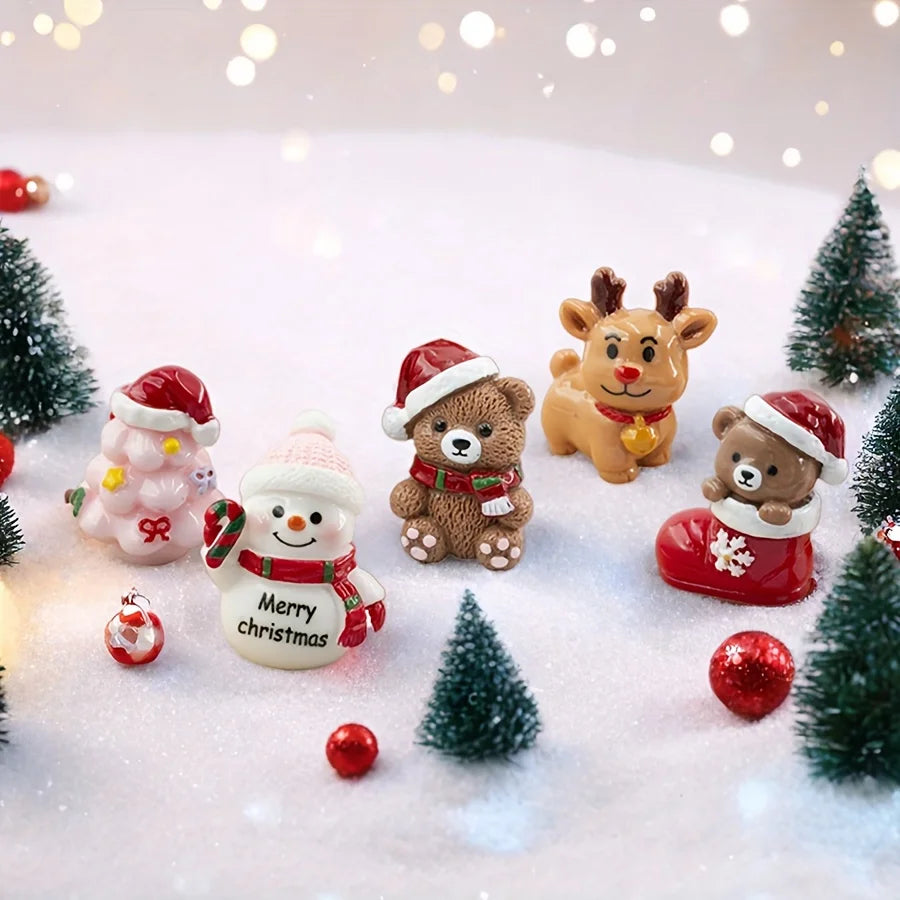 5pcs Christmas Resin Decor Set Snowy Bear Deer Snowman Indoor Display Holiday Centerpiece Multi Functional Christmas Home Decor