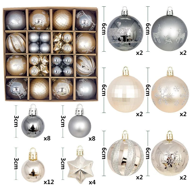 44Pcs 3/6CM Christmas Ball Merry Christmas Tree Topper Decoration for Home Decor Holiday New Year 2026 Navidad Gifts Supplies