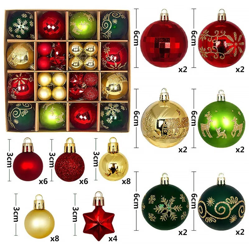 44Pcs 3/6CM Christmas Ball Merry Christmas Tree Topper Decoration for Home Decor Holiday New Year 2026 Navidad Gifts Supplies