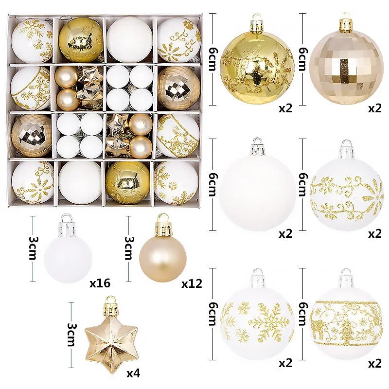 44Pcs 3/6CM Christmas Ball Merry Christmas Tree Topper Decoration for Home Decor Holiday New Year 2026 Navidad Gifts Supplies