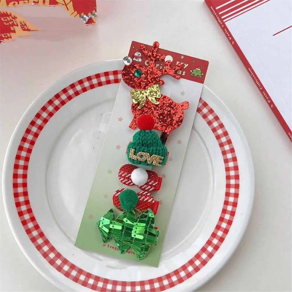 Merry Christmas Decor Christmas Hairpin Set Sequin Deer Horn Children Antler Hair Clip Christmas Tree Star Children Bow Hairpin
