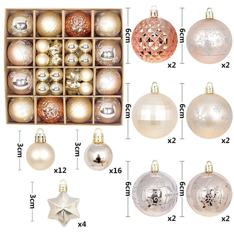 44Pcs 3/6CM Christmas Ball Merry Christmas Tree Topper Decoration for Home Decor Holiday New Year 2026 Navidad Gifts Supplies