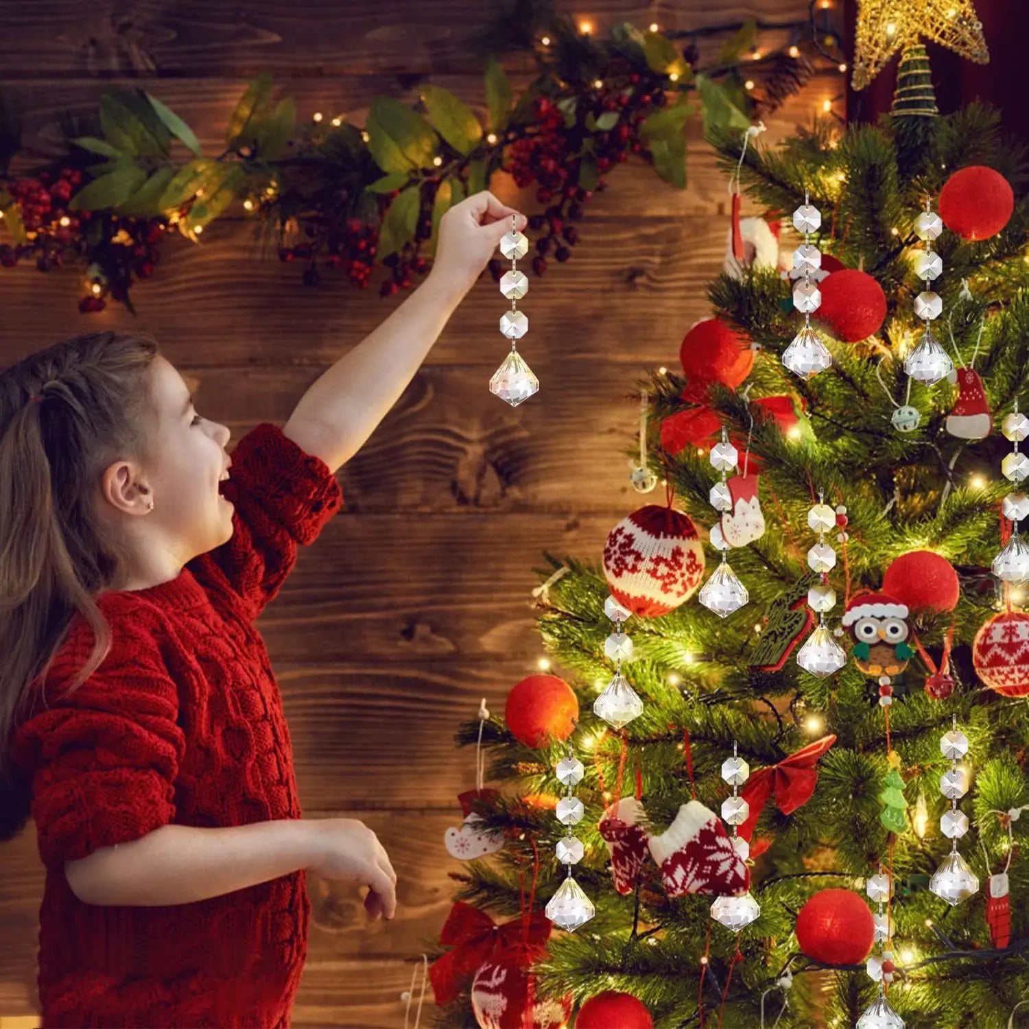 30pcs Christmas Tree Decorations Transparent Acrylic Crystal Hangings For Xmas New Year Wedding Venue Decor DIY Accessories