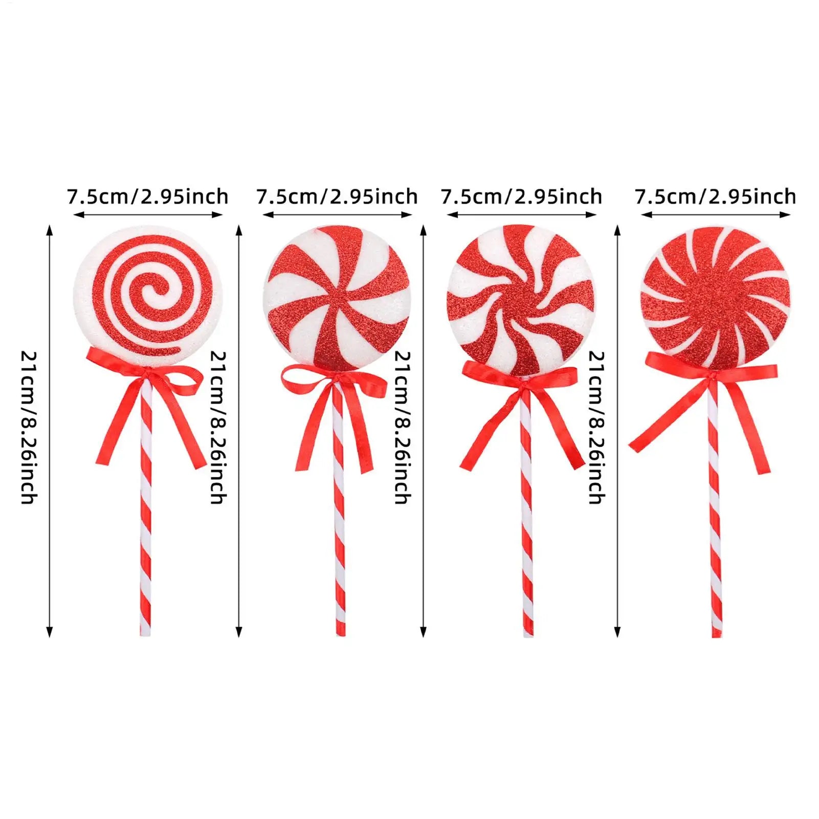 Christmas Tree Lollipop Decorations 4 Pack Red White Foam Candy Canes for Xmas Tree Home Bedroom Holiday Party Festive Decor
