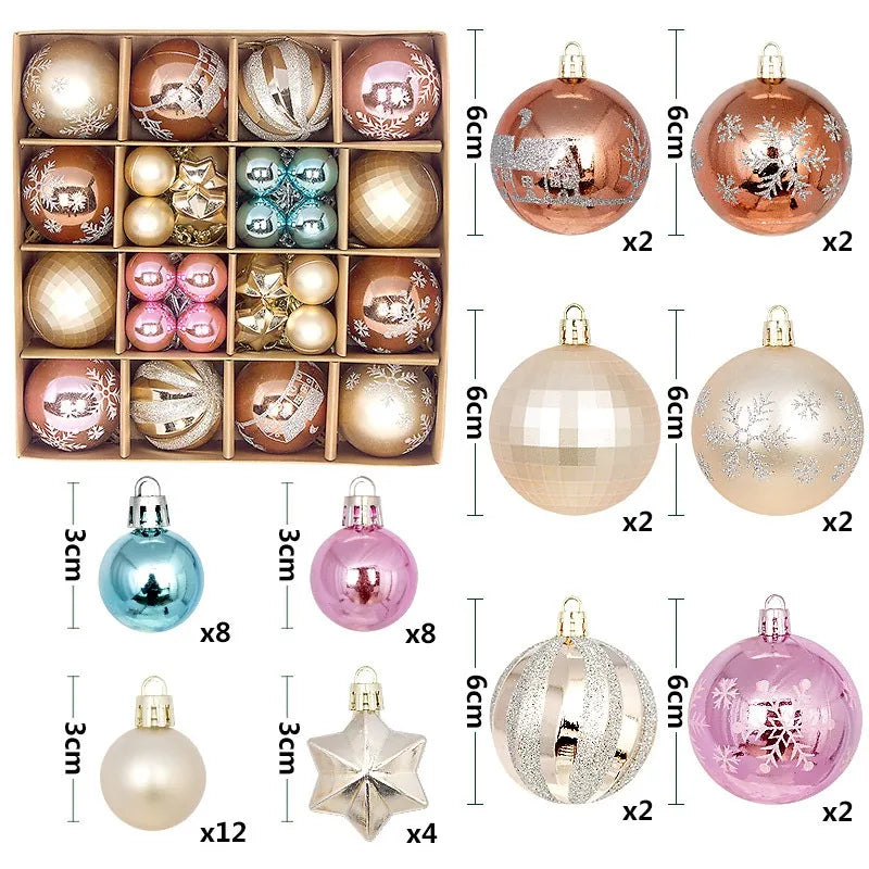 44Pcs 3/6CM Christmas Ball Merry Christmas Tree Topper Decoration for Home Decor Holiday New Year 2026 Navidad Gifts Supplies