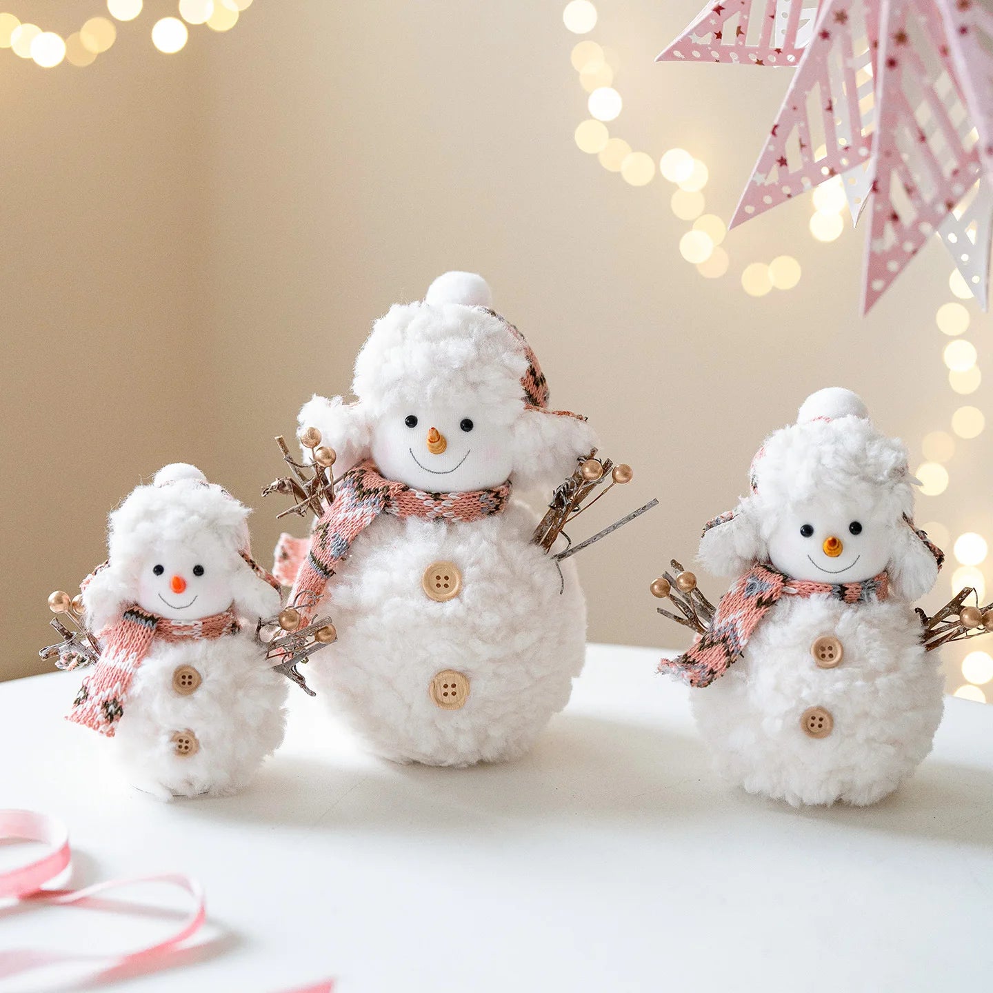 Cute Pink/Red Knitted Christmas Snowman Ornaments for Merry Christmas Figurines Gifts Happy New Year 2026 Decor Knitted Fabric