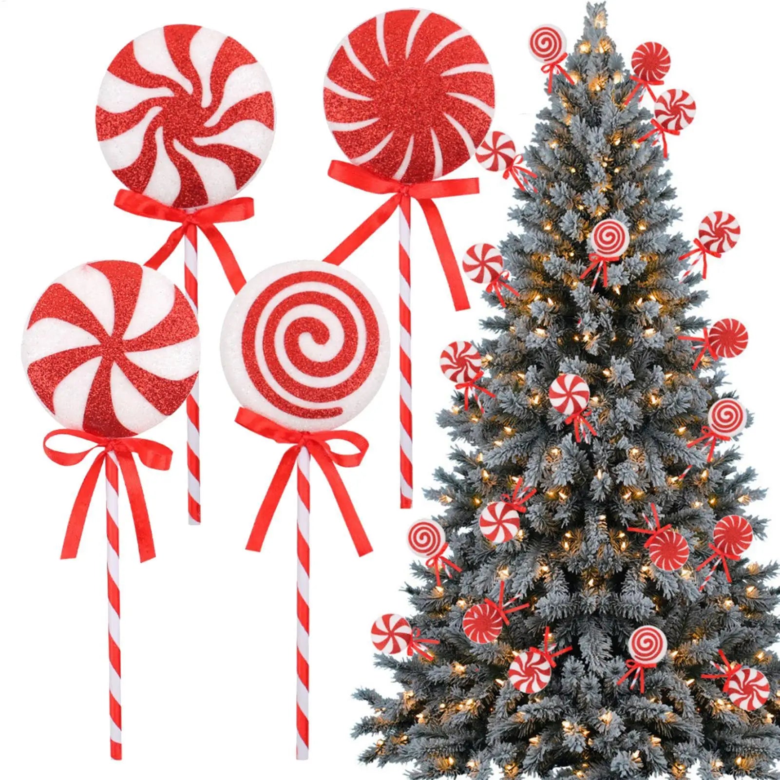Christmas Tree Lollipop Decorations 4 Pack Red White Foam Candy Canes for Xmas Tree Home Bedroom Holiday Party Festive Decor