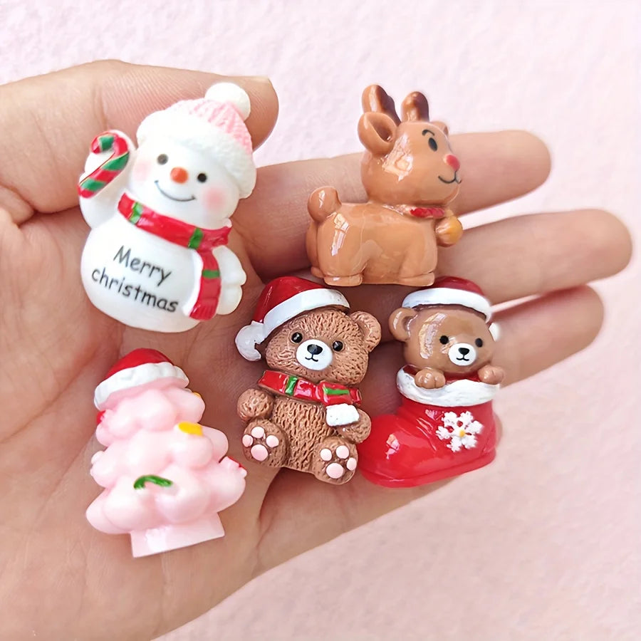 5pcs Christmas Resin Decor Set Snowy Bear Deer Snowman Indoor Display Holiday Centerpiece Multi Functional Christmas Home Decor