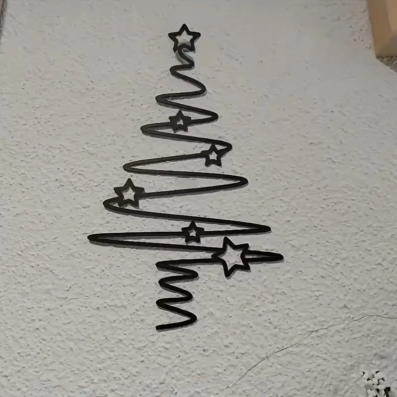 Modern Minimalist Metal Christmas Tree Wall Decor - Indoor/Outdoor Holiday Decoration for Christmas