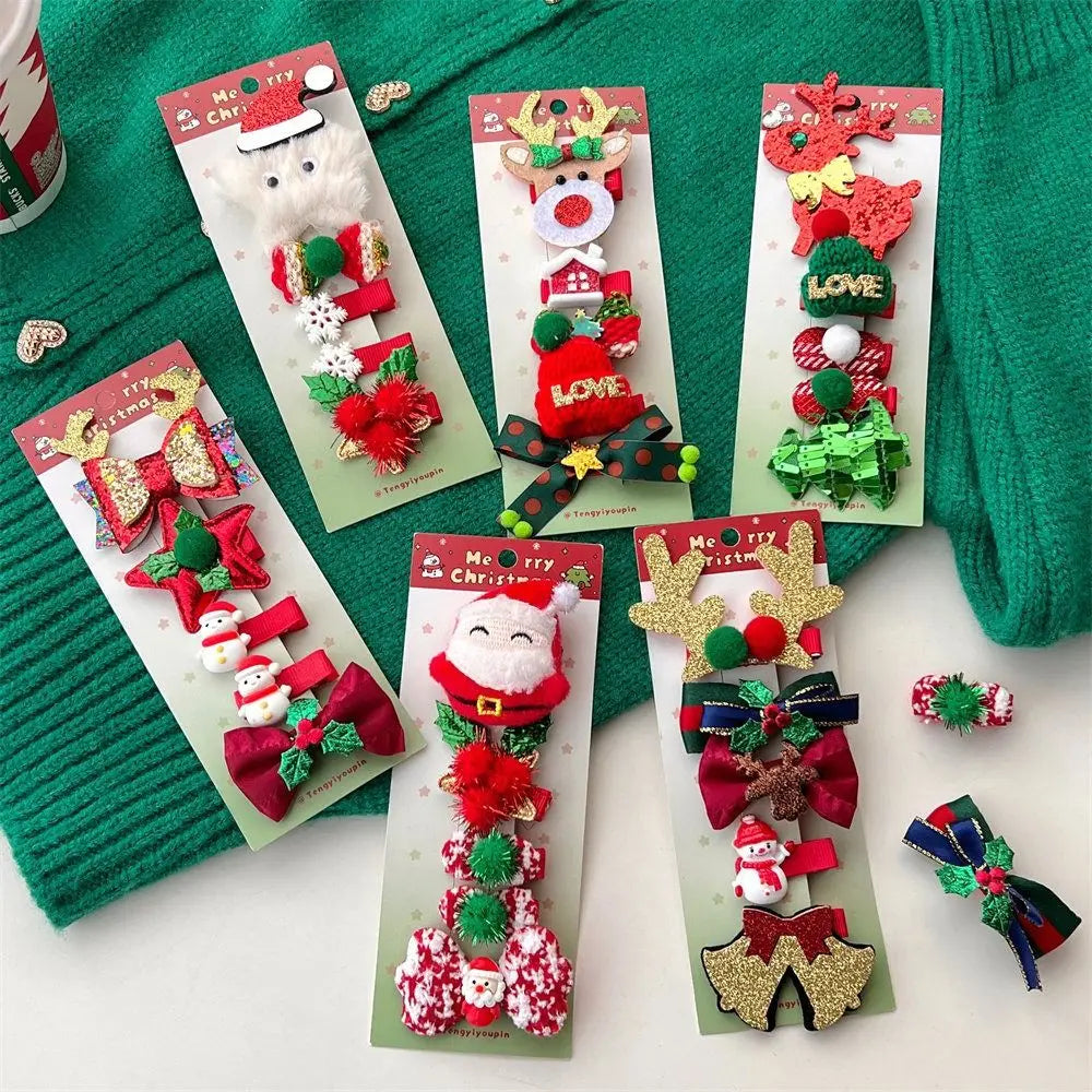 Merry Christmas Decor Christmas Hairpin Set Sequin Deer Horn Children Antler Hair Clip Christmas Tree Star Children Bow Hairpin