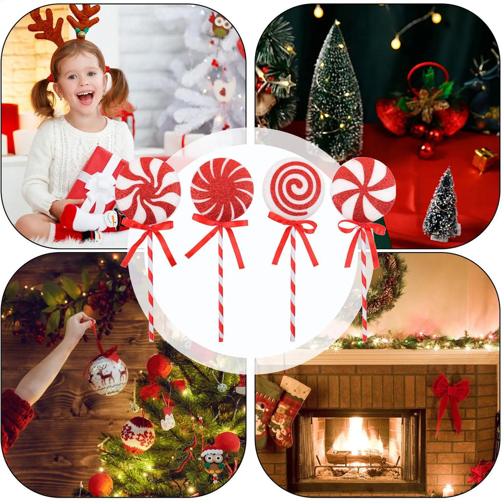 Christmas Tree Lollipop Decorations 4 Pack Red White Foam Candy Canes for Xmas Tree Home Bedroom Holiday Party Festive Decor