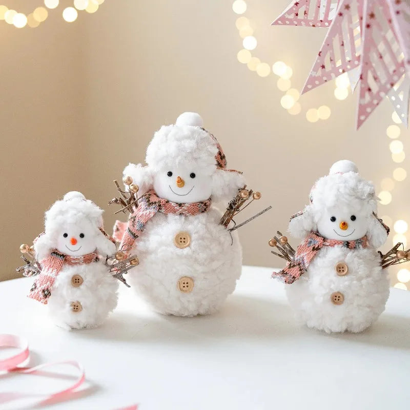Cute Pink/Red Knitted Christmas Snowman Ornaments for Merry Christmas Figurines Gifts Happy New Year 2026 Decor Knitted Fabric