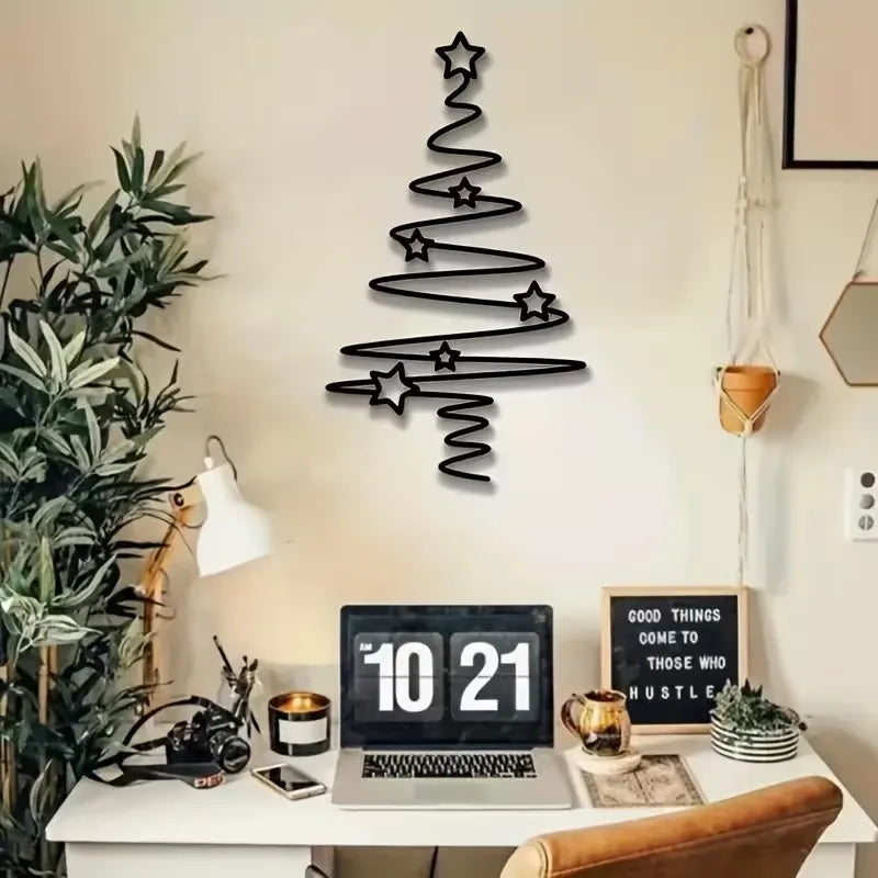 Modern Minimalist Metal Christmas Tree Wall Decor - Indoor/Outdoor Holiday Decoration for Christmas