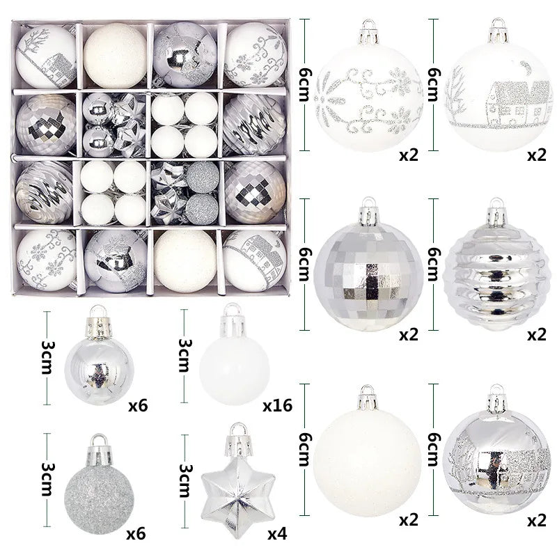 44Pcs 3/6CM Christmas Ball Merry Christmas Tree Topper Decoration for Home Decor Holiday New Year 2026 Navidad Gifts Supplies